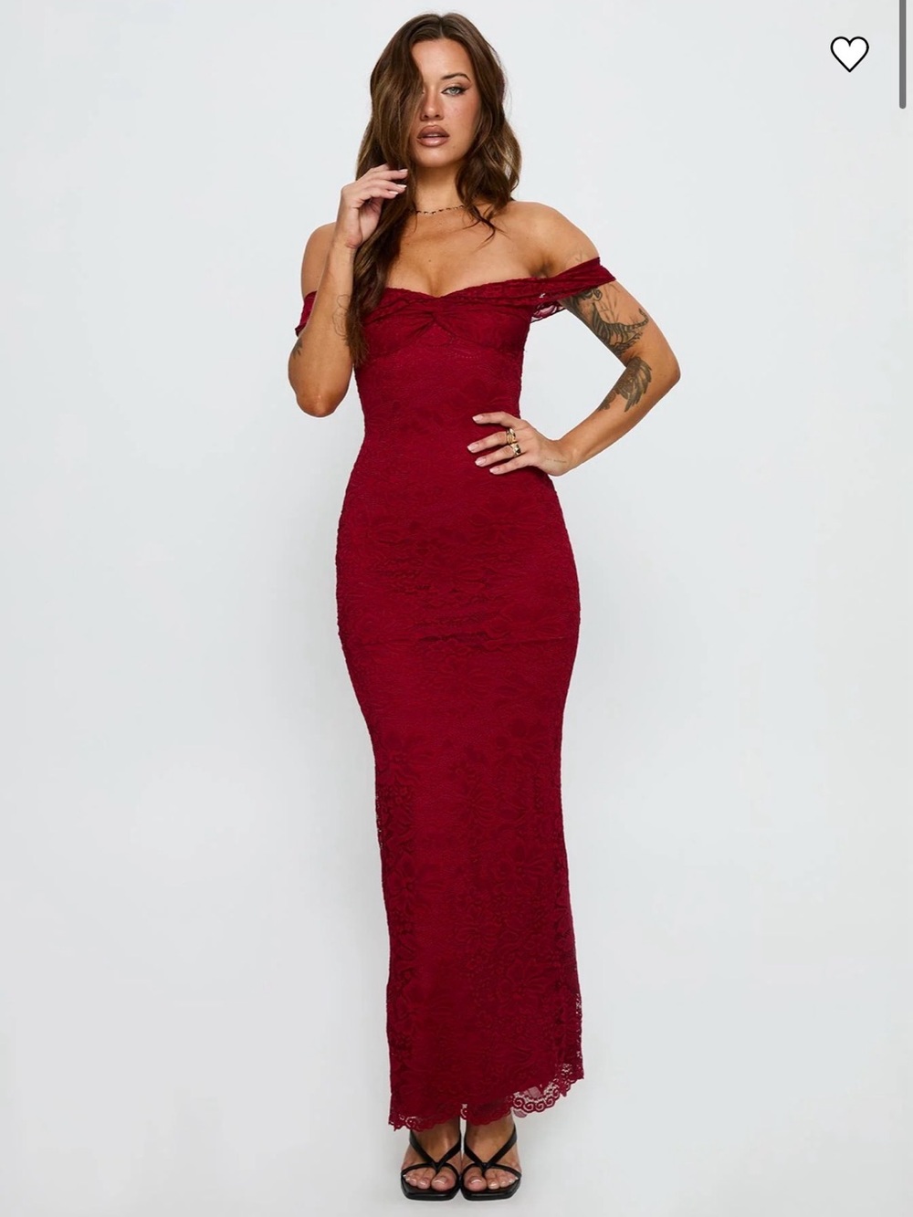 Princess Polly Off-Shoulder Red Lace Maxi Dress